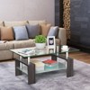 Tangkula Glass Coffee End Side Table Rectangular w/ Shelf Wooden Leg Black/Brown - 3 of 4