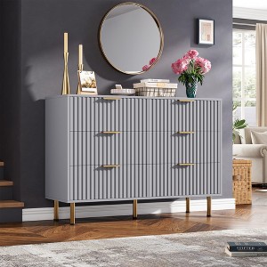 Jojoka Fluted 6 Drawer Dresser for Bedroom, 54 in Wide Modern Chest of Drawers with Deep Drawers, Wooden Organizer for Living Room, Hallway - 1 of 4