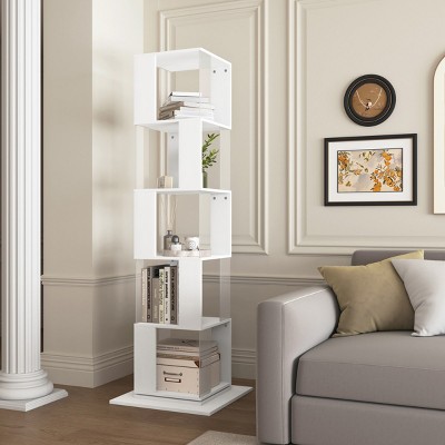 5-Tier Rotating Bookshelf with Acrylic Sides and Wide Anti-Tip Base ,Vertical Storage Tower for Small Rooms or Apartments-Baofuwish