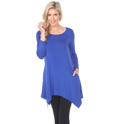 Women's 3/4 Sleeve Makayla Tunic Top With Pockets Royal Blue Small