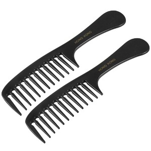 Unique Bargains Hairstyle Wide Coarse Tooth Plastic Curly Handgrip Hair Combs Black 2 Pcs - 1 of 3