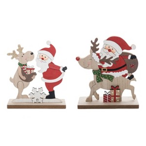 Transpac MDF Santa w/Reindeer Decor Set of 2 Christmas Home Decorations - 1 of 1