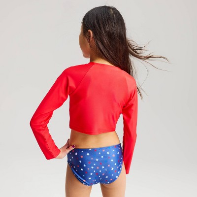 Cat & Jack Girls' Americana Long Sleeve Rash Guard Bikini Set - Cat & Jack™ Red/Blue M — фото 4