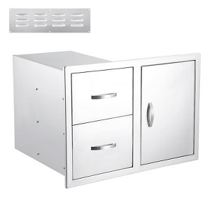 Outdoor Kitchen Drawer Combo - 33" Stainless Steel 304 BBQ Island Drawers with Paper Towel Rack & Side Door - 1 of 4