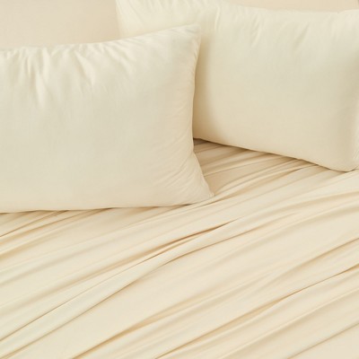 Beige and White Queen Performance Microfiber Sheet Set