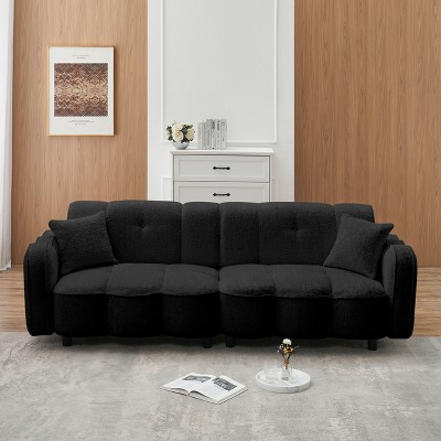 NicBex 96.06 Inch Teddy Fleece Sofa Couch 3-Seater Sofa with 2 Pillows for Living Room,Apartment,Bedroom