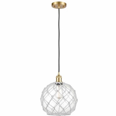 Farmhouse Rope - 1 Light Cord Hung Mini Pendant In Industrial Style-13 Inches Tall and 10 Inches Wide