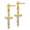 Black Bow Jewelry 3D Hollow Crucifix Dangle Post Earrings in 14k Two Tone Gold - 2 of 4