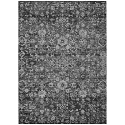 Gray Charcoal And Silver Oriental Washable Indoor Outdoor Area Rug