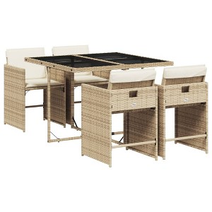 vidaXL 5 Piece Patio Dining Set with Cushions Beige Poly Rattan - 1 of 4