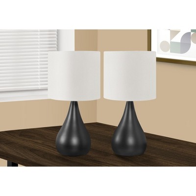 Monarch Specialties Lighting Set Of 2 18inchH Table Lamp Black Metal Ivory / Cream Shade Contemporary