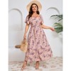 Coolmee Women Plus Size Boho Floral Smocked Square Neck Short Sleeve Ruffle A Line Maxi Dress - 2 of 4