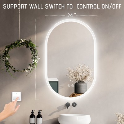 Oval Frameless LED Wall Bathroom Vanity Mirror with Backlit Lights Anti-Fog Dimmable Function (36"x24")