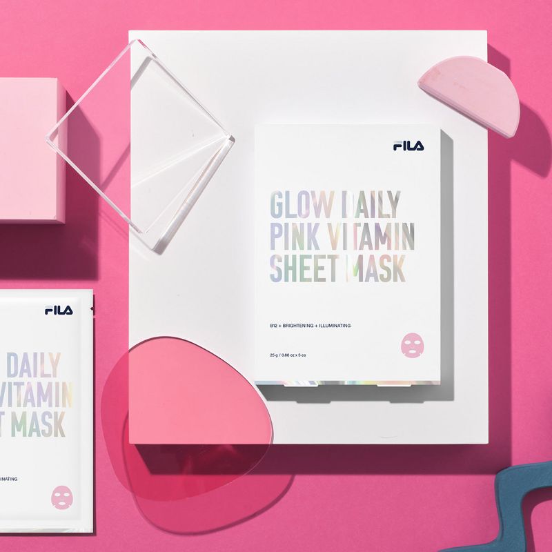FILA - Glow Daily Pink Vitamin B12 Brightening Luminous Face Sheet Mask (5 Sheets Box), 4 of 5