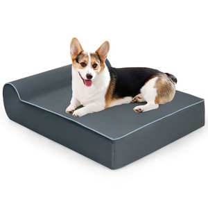 Costway Memory Foam Orthopedic Dog Bed for Large Dogs w/ Headrest & Washable Cover Grey - 1 of 4