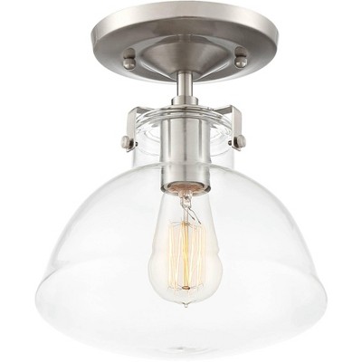 Possini Euro Design Industrial Ceiling Light Semi Flush Mount Fixture Brushed Nickel 9 1/2" Wide Clear Glass for Bedroom Kitchen