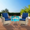 3 Piece Outdoor Patio Set, Wicker Rocking Bistro Set with 2 Swivel Chairs and Glass Top Table - 2 of 4