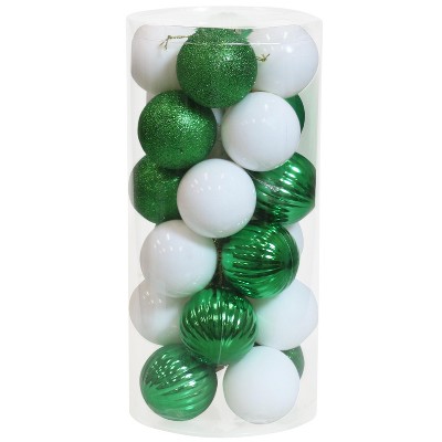 Sunnydaze 24ct Merry Medley Shatterproof Christmas Ball Ornament - 60mm - White/Green