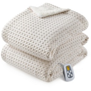 Heated Electric Throw Blanket, Waffle Electric Blanket with 6 Heat Settings & 4-Hour Auto-Off, Machine Washable, White - 1 of 2