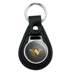 Wonder Woman Movie Golden Lasso Logo Black Leather Keychain - 1 of 4