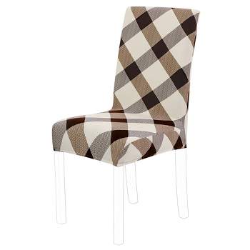 PiccoCasa Polyester Spandex Stretchy Removable Washable Dining Chair Slipcovers Brown Beige 1 Pc