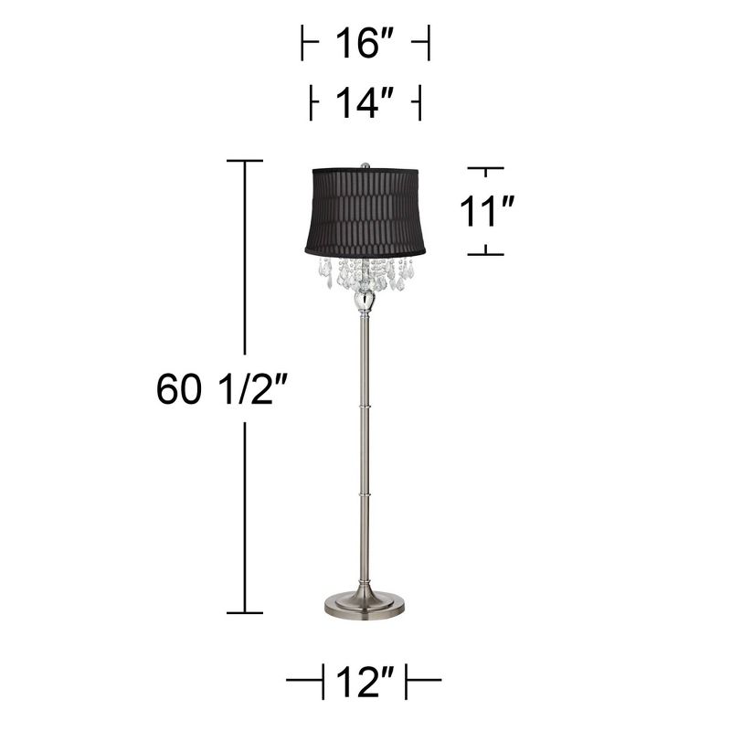 360 Lighting Modern Floor Lamp 60 1/2" Tall Satin Steel Silver Crystal Treves Black Geometric Softback Drum Shade for Living Room Bedroom Office House, 4 of 6