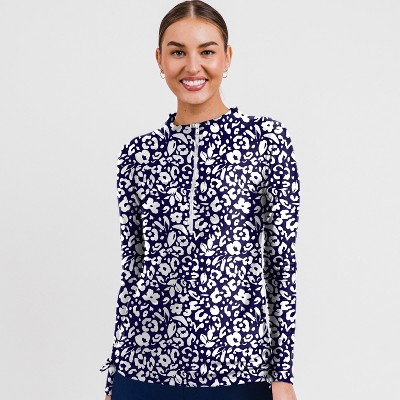 Calypsa Women's Half-Zip Long Sleeve Rash Guard UPF 50+ Nora Swim Top