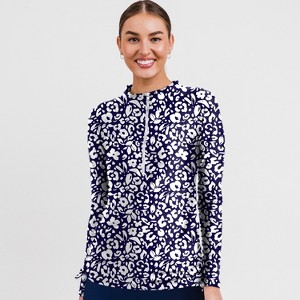 Calypsa Women's Half-Zip Long Sleeve Rash Guard UPF 50+ Nora Swim Top - 1 of 3