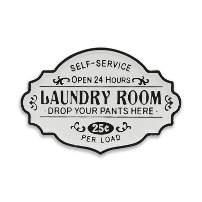 HomeRoots 15" X 22" Black and White Laundry Room Metal Wall Decor
