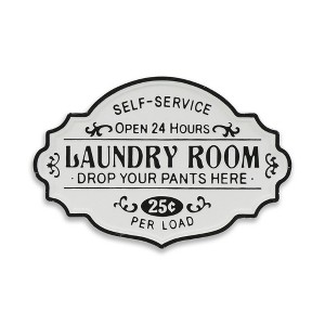 HomeRoots 15" X 22" Black and White Laundry Room Metal Wall Decor - 1 of 4