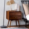TIRAMISUBEST Mid-Century Modern Solid Wood Nightstand with Double Drawers,Walnut - 2 of 4