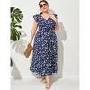 Women's Plus Size Summer Dress with Pocket Ruffle Cap Sleeveless V Neck Side Split Long Beach Maxi Dress - 2 of 4