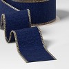 30' Christmas Fabric Ribbon Navy Faux Linen Gold Glitter Edge - Wondershop™ - 3 of 3