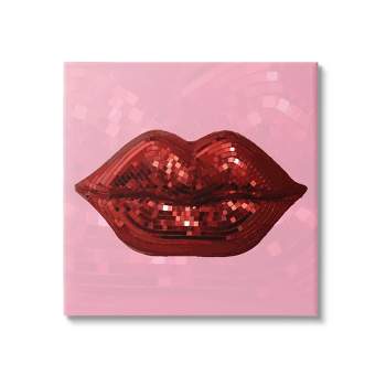Stupell Industries Bold Pink & Red Lips Disco Pattern Canvas Wall Art