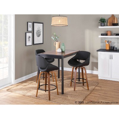 Walnut and Black Metal Swivel Adjustable Counter Stool, Set of 2