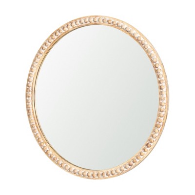 HomeRoots 30" Natural Solid Wood Beaded Round Framed Accent Mirror