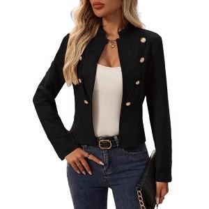 Women's Solid Color Double Breasted Jacket Vintage Inspired Blazer Casual Formal Coat with Decorative Buttons - 1 of 4