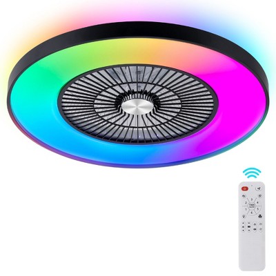 HUMHOLD 24" Bladeless Ceiling Fans with Lights and Remote/APP/Voice Control, Low Profile Ceiling Fan with RGB Lights, Modern Ceiling Fan, Black