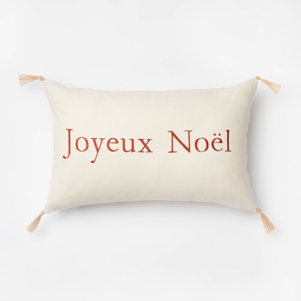 'Joyeux Noel' Embroidered Lumbar Throw Pillow Cream/Red - Threshold designed with Studio McGee