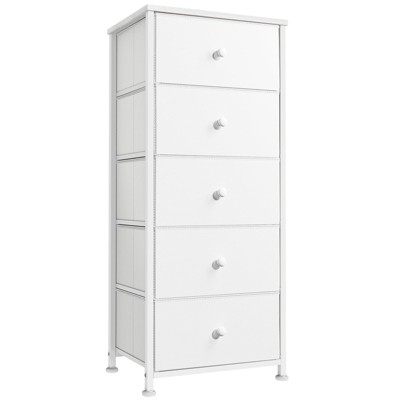 5 Drawer Dresser - Hausource™: Glossy Finish, Metal Frame, Modern Style