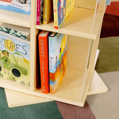 Natural Birch Rotating 3-Tier Kids' Book Display with Acrylic Sides