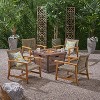 GDFStudio Savannah Outdoor Acacia Wood and Wicker 5 Piece Club Chair and Fire Pit Set - 2 of 4