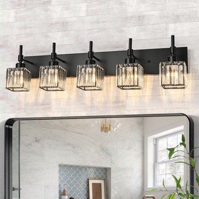 LLHZSY Modern Dimmable Crystal Bathroom Light Fixtures Over Mirror Glam Vanity Lights - 3/4/5 Light - Black+Gold/Chrome/Black/Gold