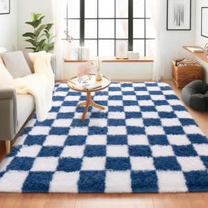 5x7 Feet Checkered Area Rugs For Living Room, Black Modern Super Soft Fluffy Rugs for Bedroom Home Aesthetic Decor - 1 of 4