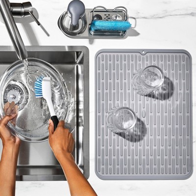 OXO Silicone Dish Drying Mat - Gray (Large): Dishwasher-Safe Drying Rack for Dishes, 16.9 x 12.5 Silicone Mat