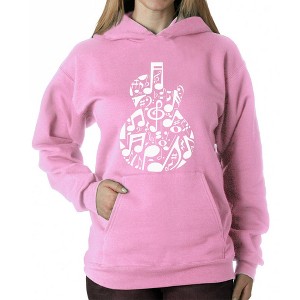 LA Pop Art Music Notes Guitar - Women's Word Art Hooded Sweatshirt - 1 of 4