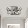 DORESshop 11 in. 2-Light Nickel Farmhouse Flush Mount with Drum Metal Cage Shade for Entryway Bedroom - 2 of 4