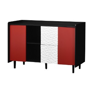 Lyngins Sideboard Buffet Cabinets with Hidden Storage Racks,Side Hooks,Stripe Coffee Bar Cabinets with 4 Doors,Credenzas for Kitchen,Entryway - 1 of 4