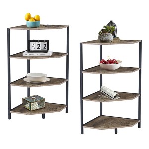 VECELO Corner Shelf, 4-Tier Display Shelves, Wood Storage Stand with Metal Frame for Small Space, Black/Brown/White/Gray/Gold - 1 of 4
