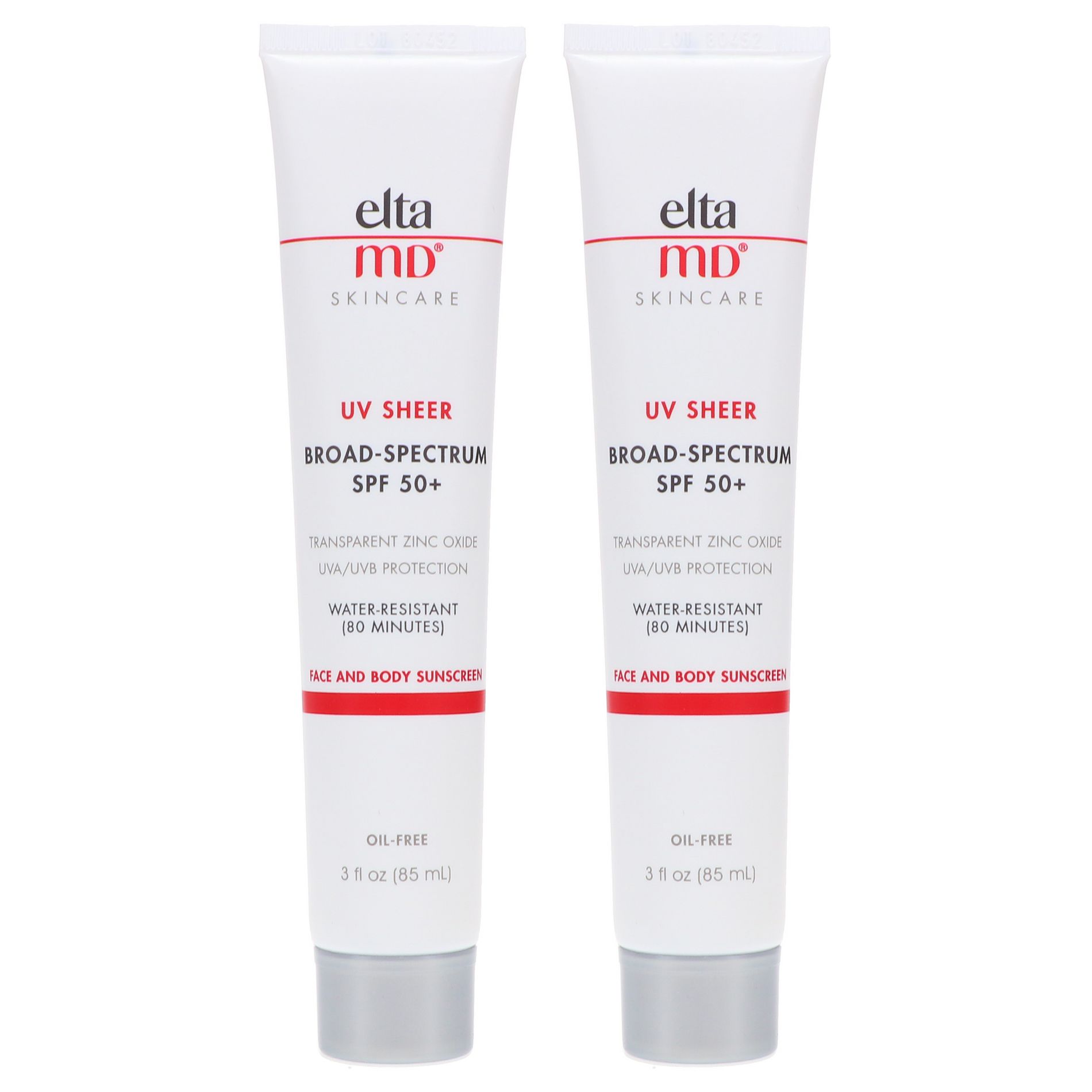 EltaMD UV Sheer Broad Spectrum SPF 50+ Face and Body Sunscreen 3 oz 2 Pack